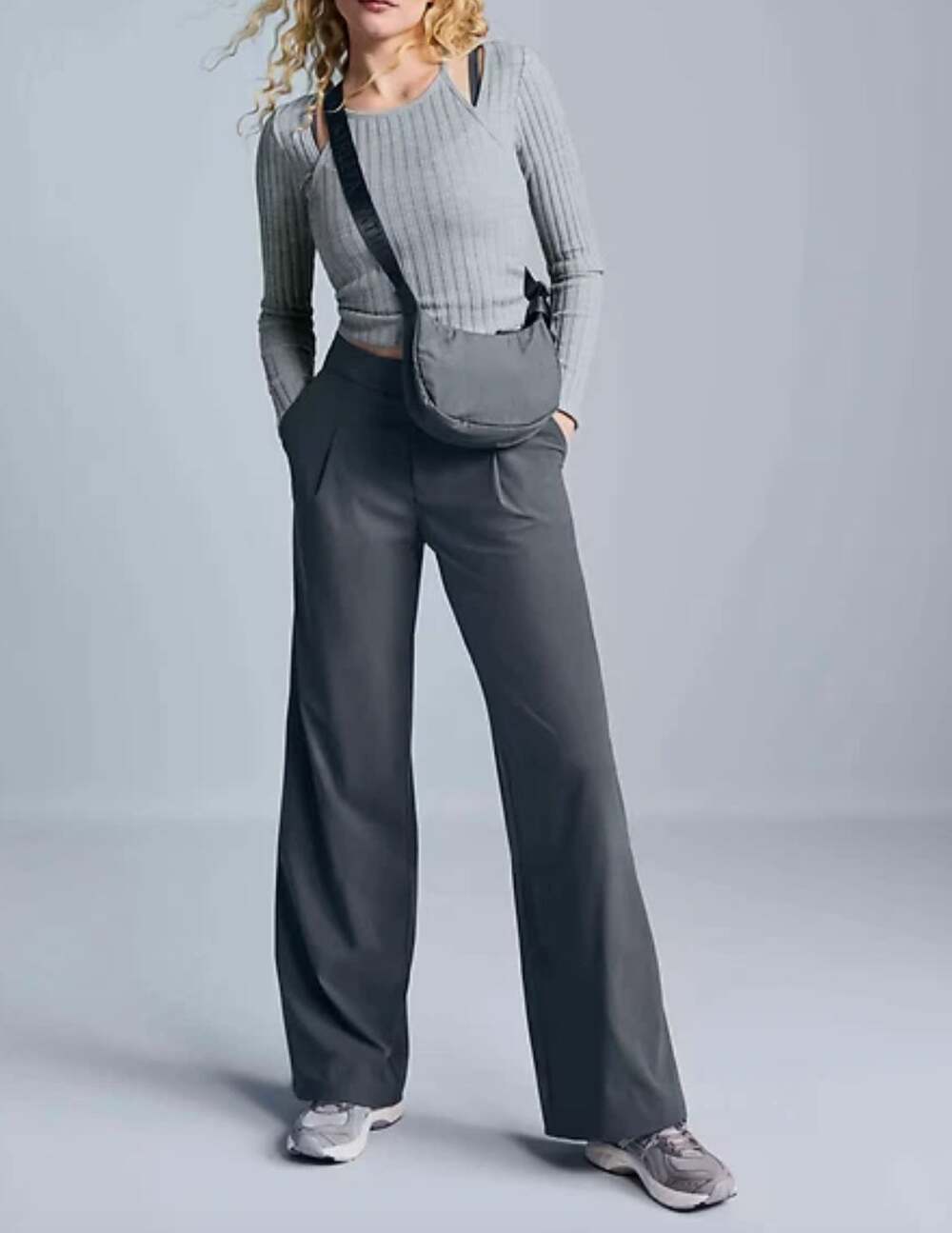 ATHLETA Pinnacle Gray Trouser High-Rise Elastic Waistband Wide Leg Size 14 NWOT